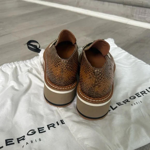 Robert Clergerie leather snakeskin animal-print brown Platform wedge Loafer 36.5 - Picture 3 of 7
